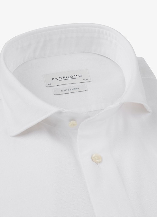 Profuomo Slim fit overhemd in linnenblend - detail wit