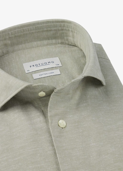 Profuomo Slim fit overhemd in linnenblend - voorkant 2 lichtgroen