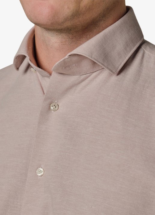 Profuomo Slim fit overhemd in linnenblend - detail 2 roze