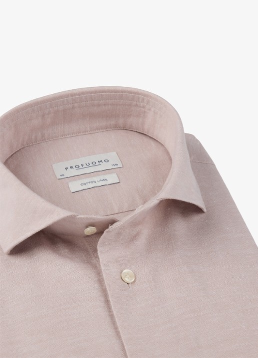 Profuomo Slim fit overhemd in linnenblend - detail 3 roze