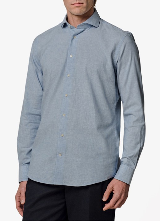 Profuomo Slim fit overhemd in linnenblend - detail 4 lichtblauw