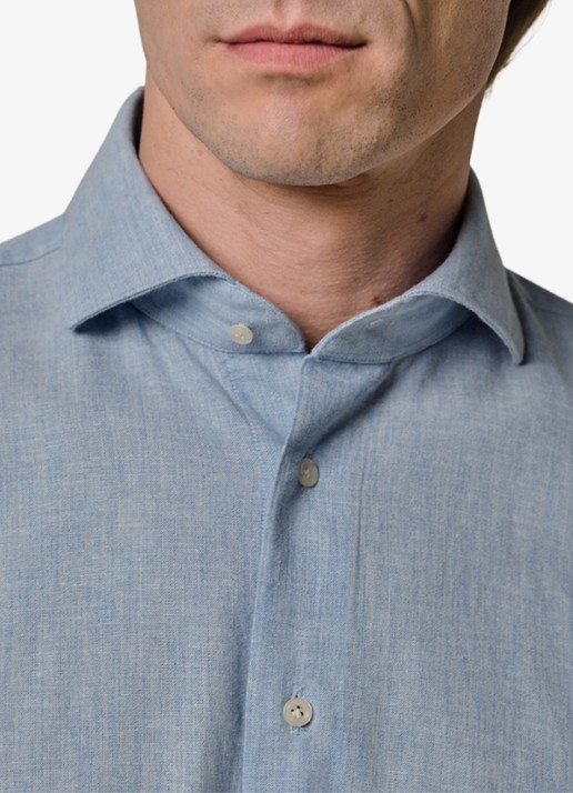 Profuomo Slim fit overhemd in linnenblend - detail 5 lichtblauw