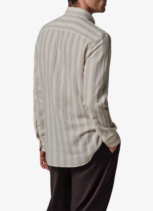 Profuomo Slim fit overhemd met streepprint in linnenblend - achterkant 3 beige