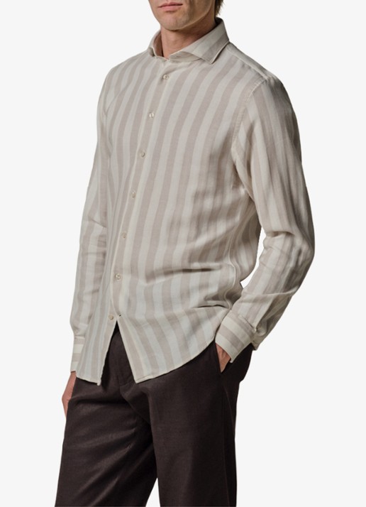 Profuomo Slim fit overhemd met streepprint in linnenblend
