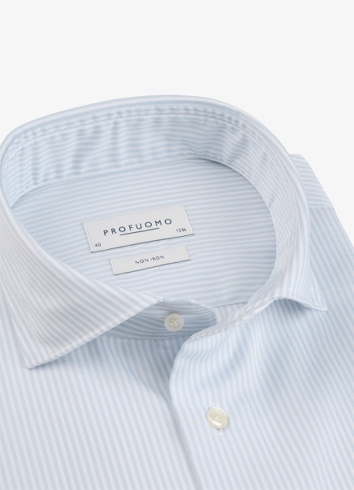 Profuomo Slim fit overhemd met streepprint - detail 2 lichtblauw