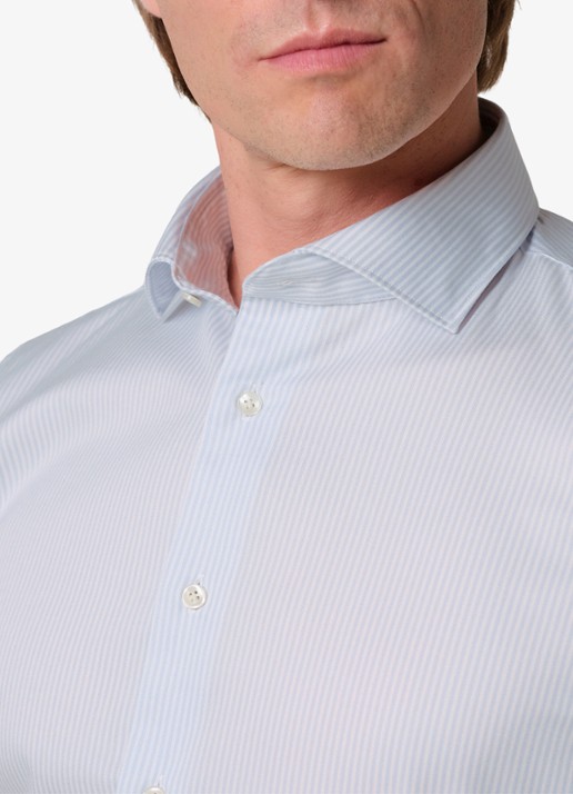 Profuomo Slim fit overhemd met streepprint - detail 3 lichtblauw