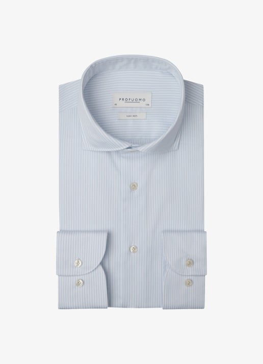 Profuomo Slim fit overhemd met streepprint - voorkant 5 lichtblauw
