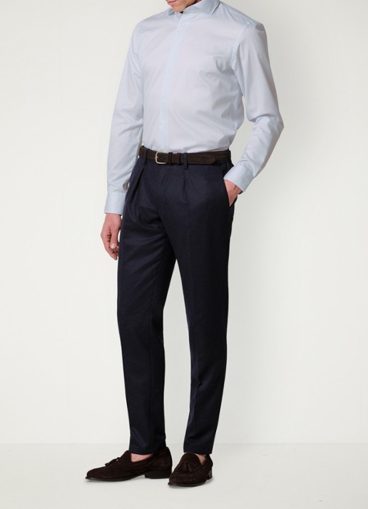 Profuomo Slim fit overhemd met streepprint - voorkant 6 lichtblauw