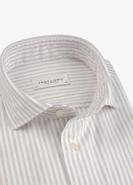 Profuomo Slim fit overhemd met streepprint - detail 2 beige