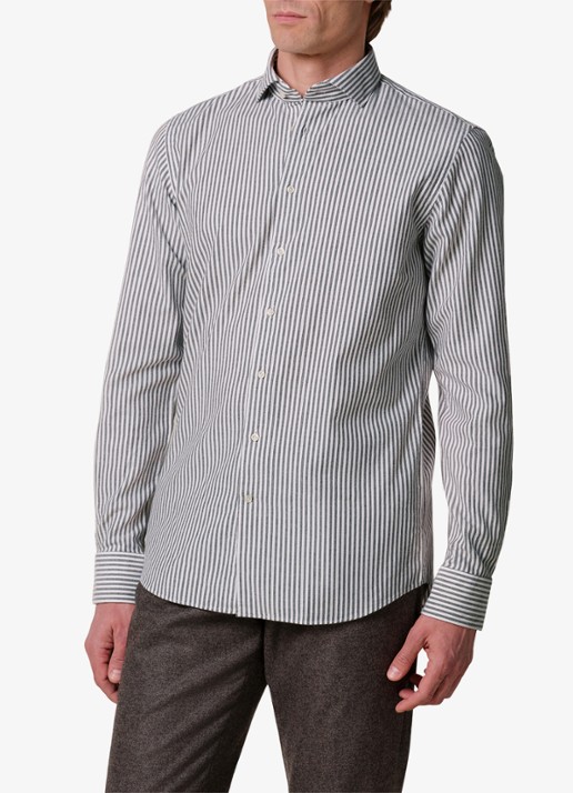 Profuomo Slim fit overhemd met streepprint - detail bruin