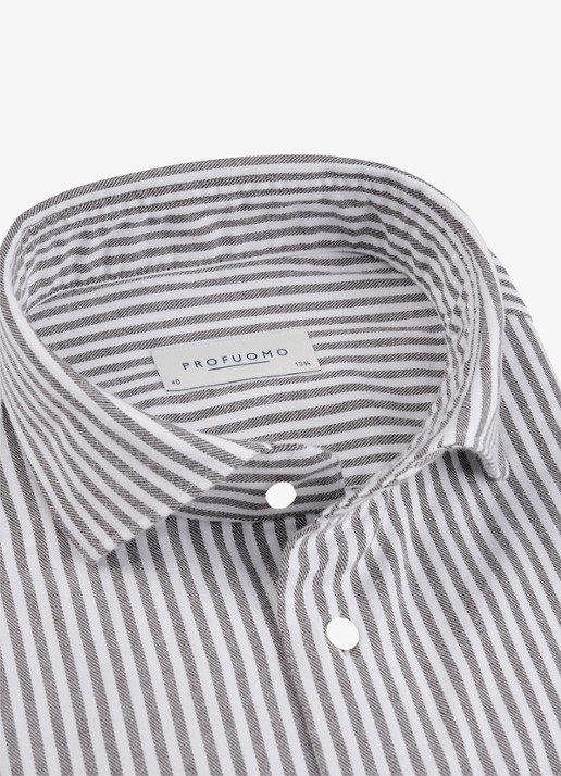 Profuomo Slim fit overhemd met streepprint - detail 2 bruin