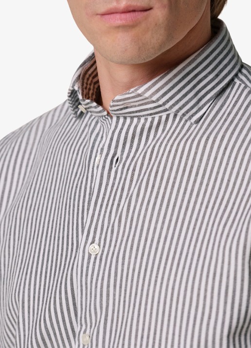 Profuomo Slim fit overhemd met streepprint - detail 3 bruin