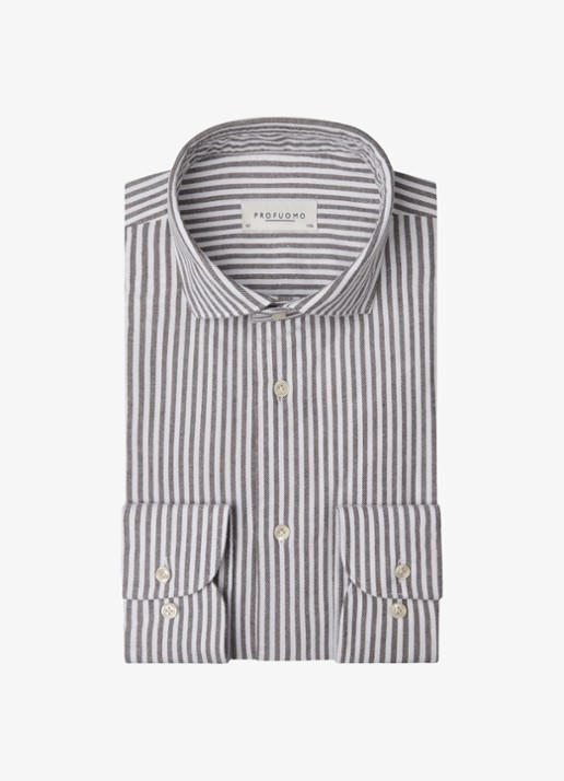 Profuomo Slim fit overhemd met streepprint - voorkant 5 bruin