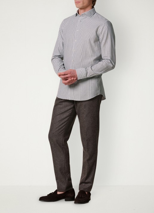 Profuomo Slim fit overhemd met streepprint - voorkant 6 bruin