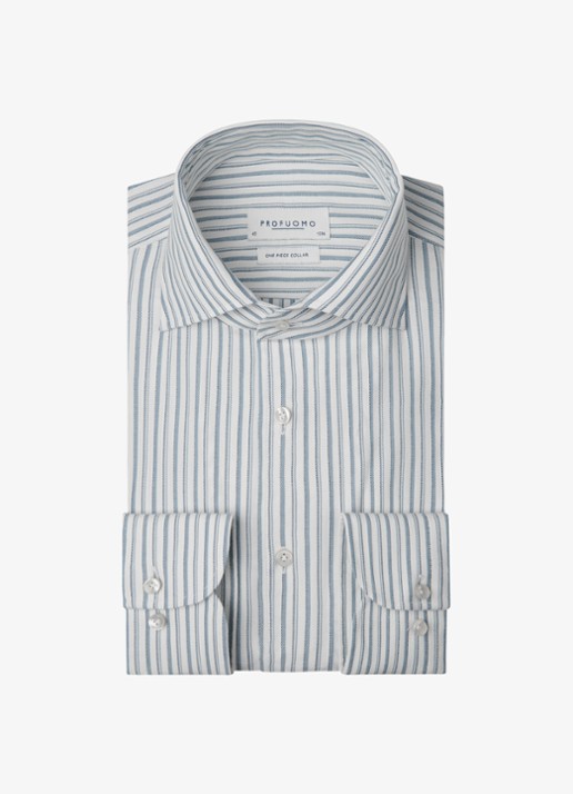 Profuomo Slim fit overhemd met streepprint - voorkant 5 blauw