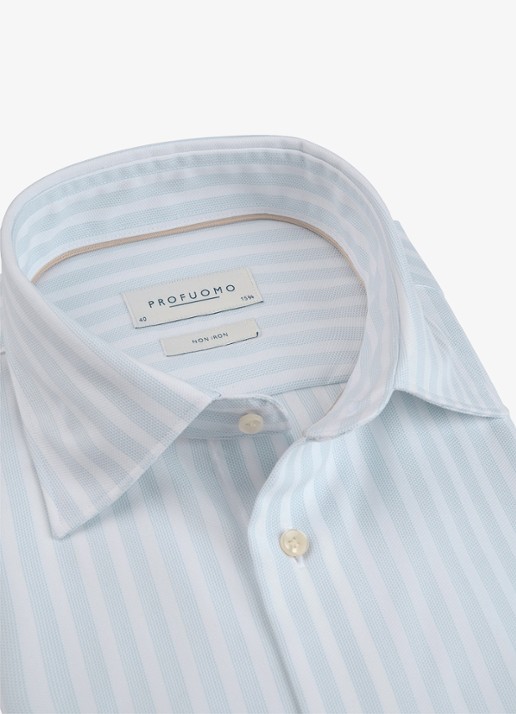 Profuomo Slim fit overhemd met streepprint - detail 2 lichtblauw