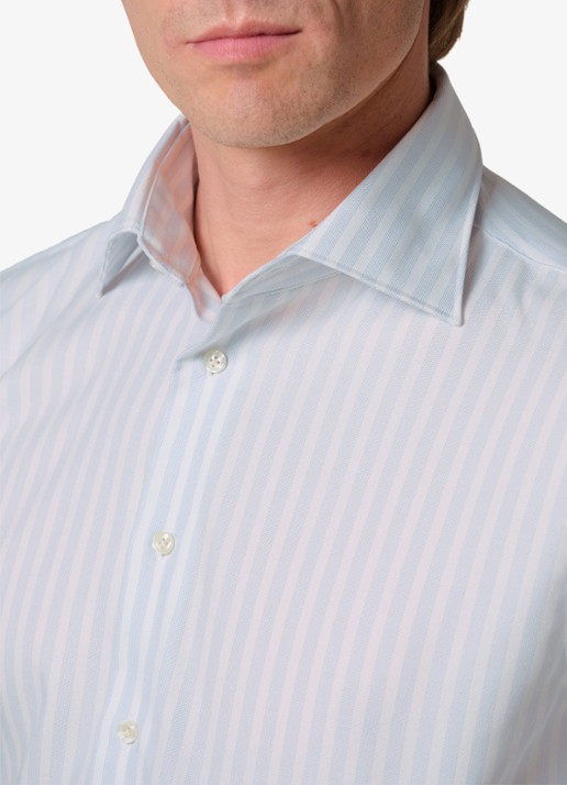 Profuomo Slim fit overhemd met streepprint - detail 3 lichtblauw