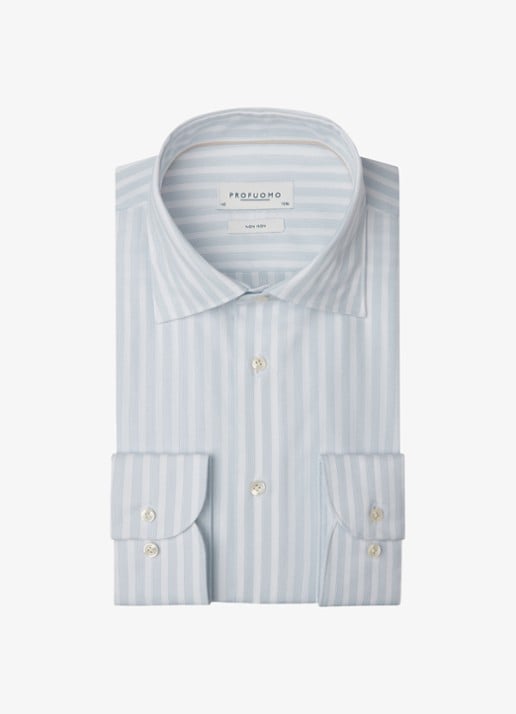Profuomo Slim fit overhemd met streepprint - voorkant 5 lichtblauw