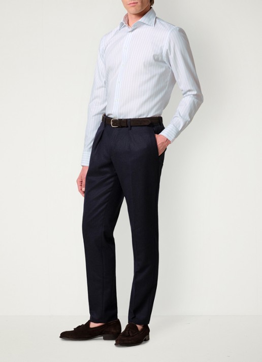 Profuomo Slim fit overhemd met streepprint - voorkant 6 lichtblauw