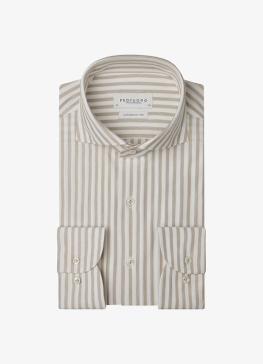 Profuomo Slim fit overhemd met streepprint - voorkant beige