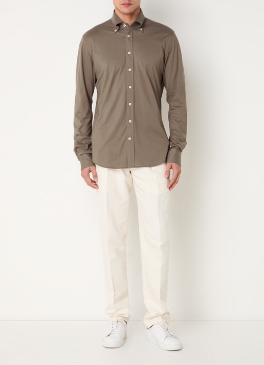 Profuomo Slim fit overhemd met stretch  - voorkant 3 bruin