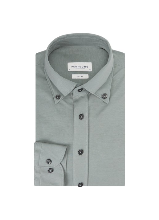 Profuomo Slim fit overhemd met stretch  - voorkant 4 lindegroen