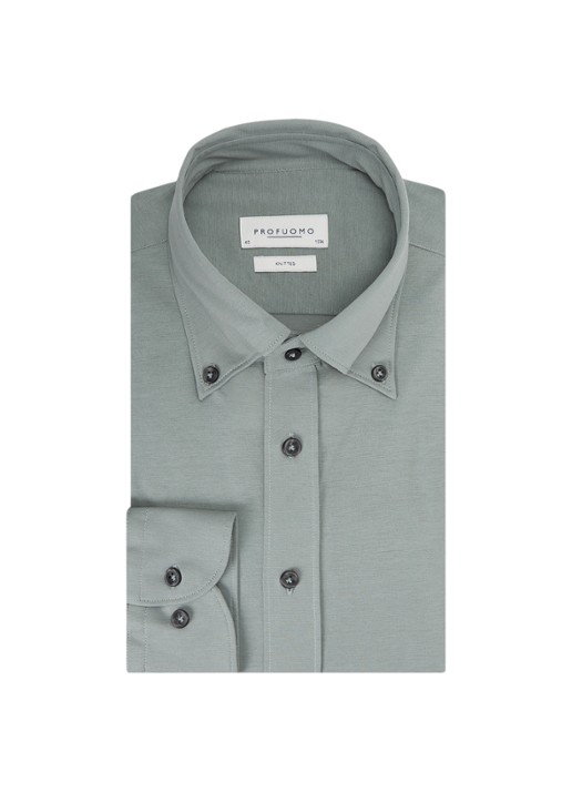 Profuomo Slim fit overhemd met stretch  - voorkant 5 lindegroen