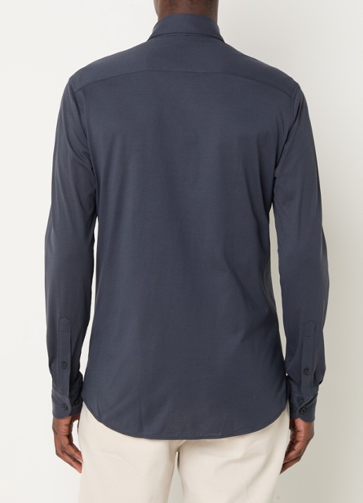 Profuomo Slim fit overhemd met stretch  - achterkant 4 donkerblauw
