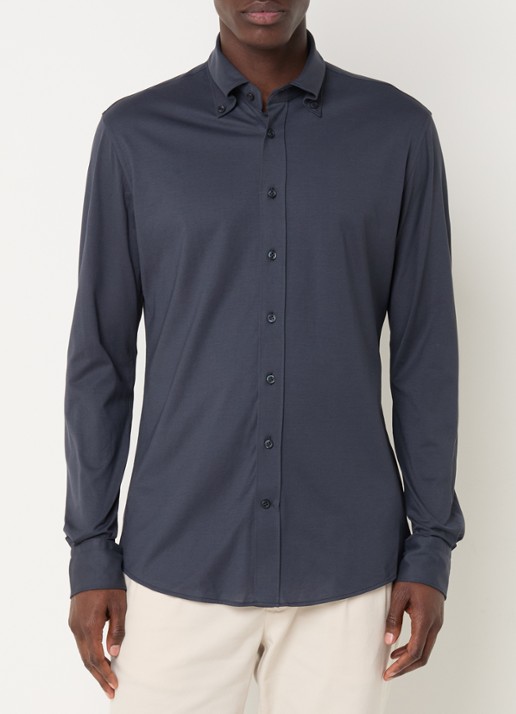 Profuomo Slim fit overhemd met stretch  - detail donkerblauw