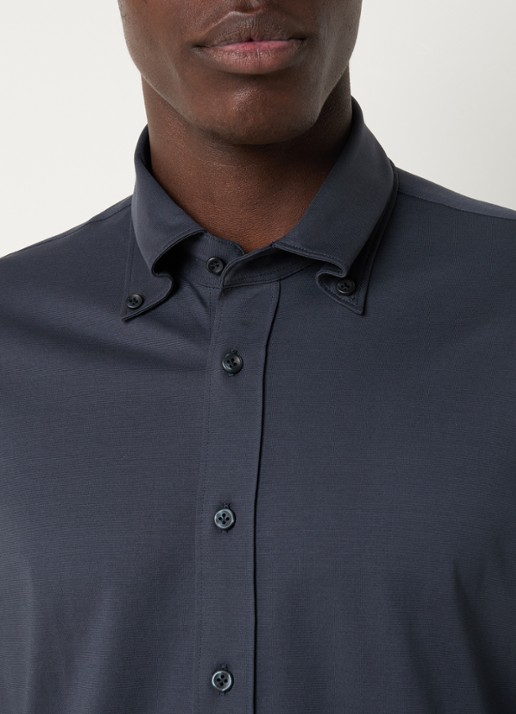 Profuomo Slim fit overhemd met stretch  - detail 2 donkerblauw