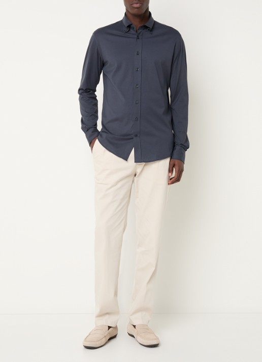Profuomo Slim fit overhemd met stretch  - voorkant 3 donkerblauw