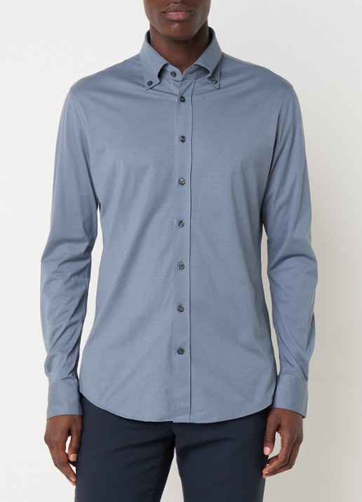 Profuomo Slim fit overhemd met stretch  - detail 4 indigo
