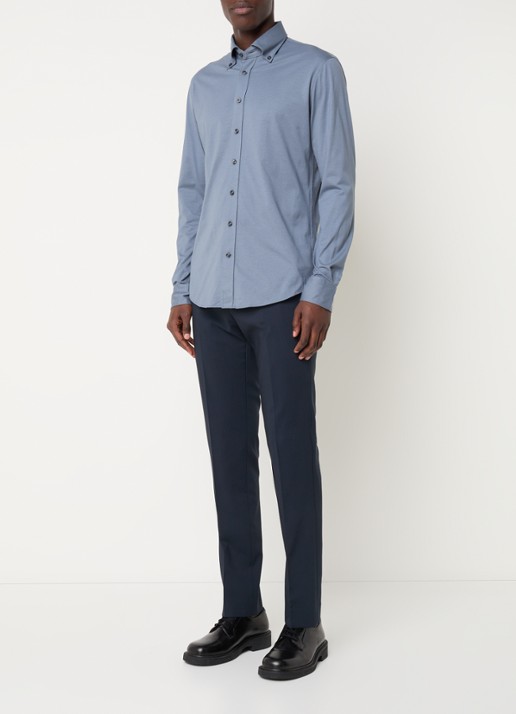 Profuomo Slim fit overhemd met stretch  - voorkant 3 indigo
