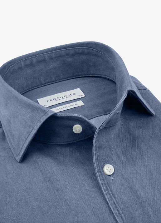 Profuomo Slim fit overhemd van denim - detail 5 indigo