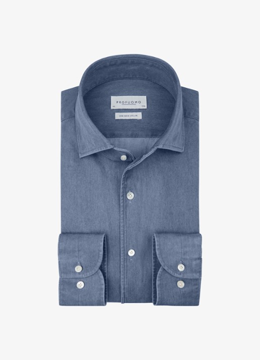 Profuomo Slim fit overhemd van denim - voorkant indigo