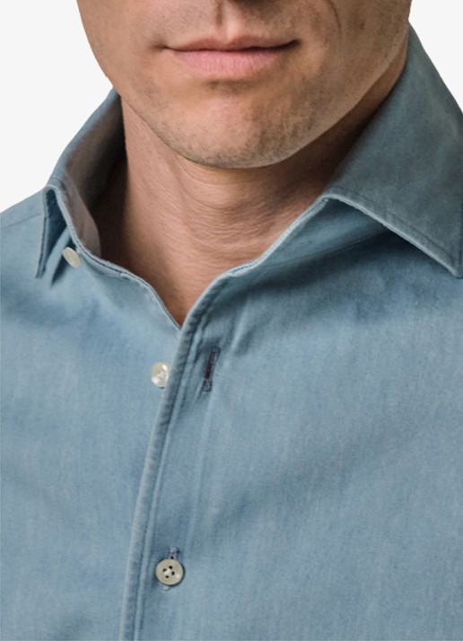 Profuomo Slim fit overhemd van denim - detail 3 blauw