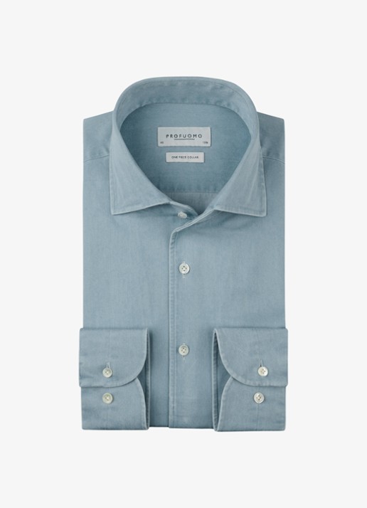 Profuomo Slim fit overhemd van denim - voorkant 4 blauw