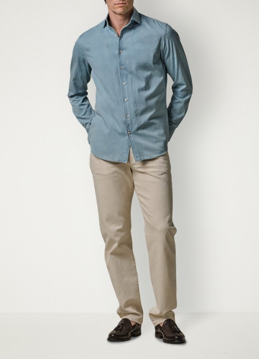 Profuomo Slim fit overhemd van denim - voorkant 5 blauw