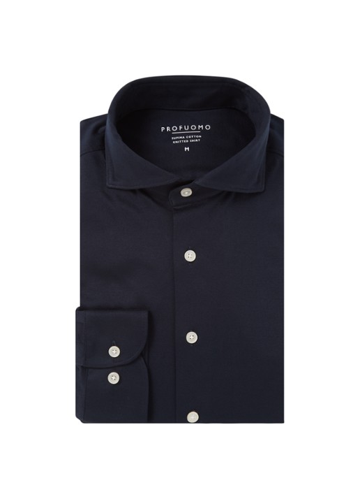 Profuomo Slim fit overhemd van jersey - voorkant 4 blauw