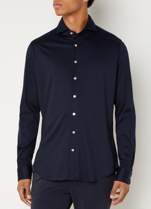 Profuomo Slim fit overhemd van jersey - detail blauw