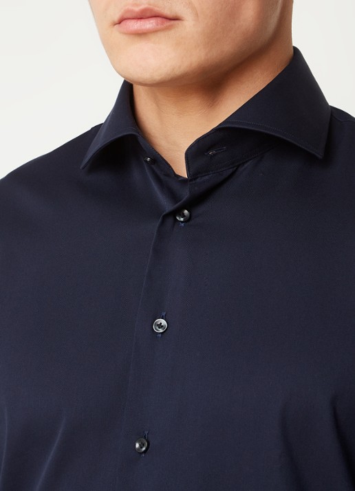 Profuomo Slim fit overhemd van katoen - detail 5 donkerblauw