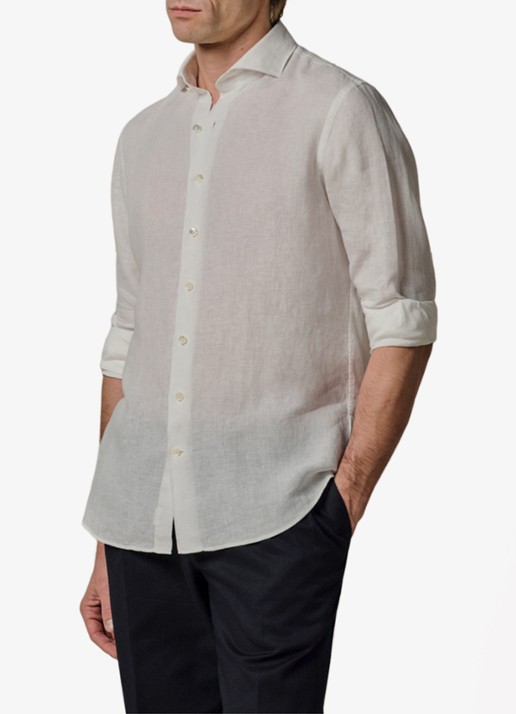 Profuomo Slim fit overhemd van linnen - detail wit