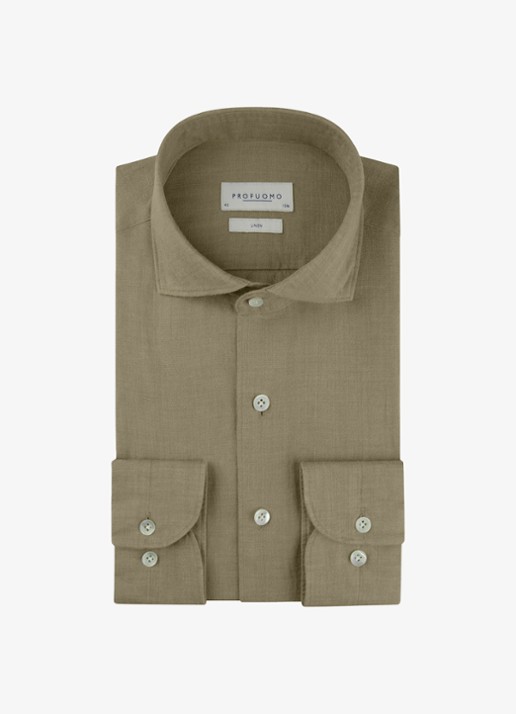 Profuomo Slim fit overhemd van linnen - voorkant 2 middengroen
