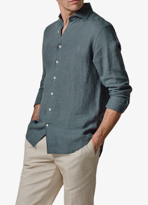 Profuomo Slim fit overhemd van linnen