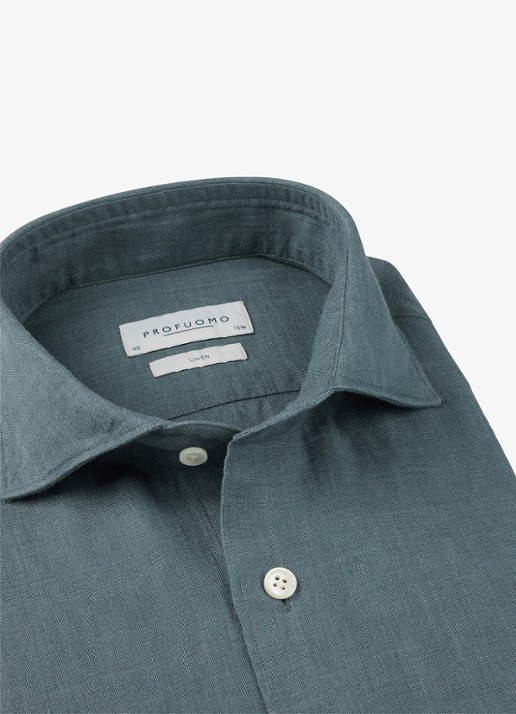 Profuomo Slim fit overhemd van linnen - detail 5 blauwgrijs
