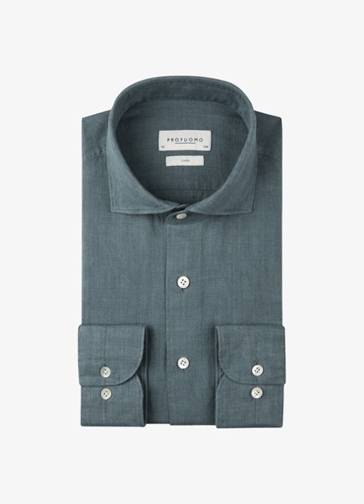 Profuomo Slim fit overhemd van linnen - voorkant blauwgrijs