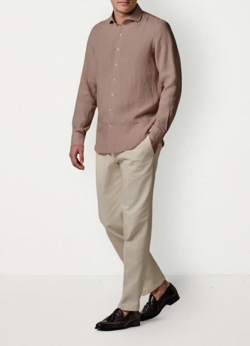 Profuomo Slim fit overhemd van linnen - voorkant 3 roze