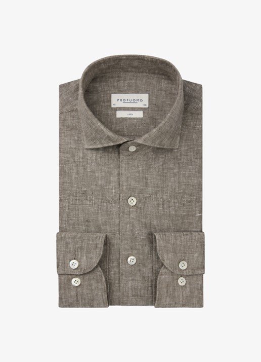 Profuomo Slim fit overhemd van linnen - voorkant 2 bruin