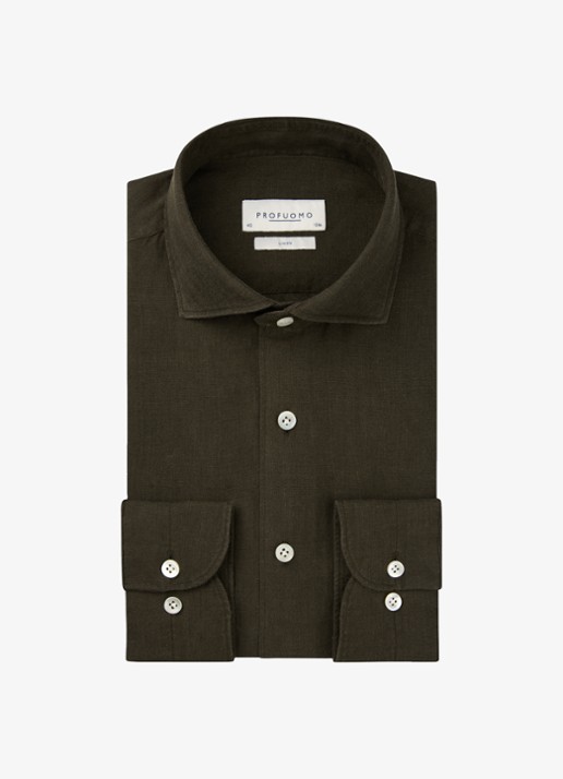 Profuomo Slim fit overhemd van linnen - voorkant 5 bruin
