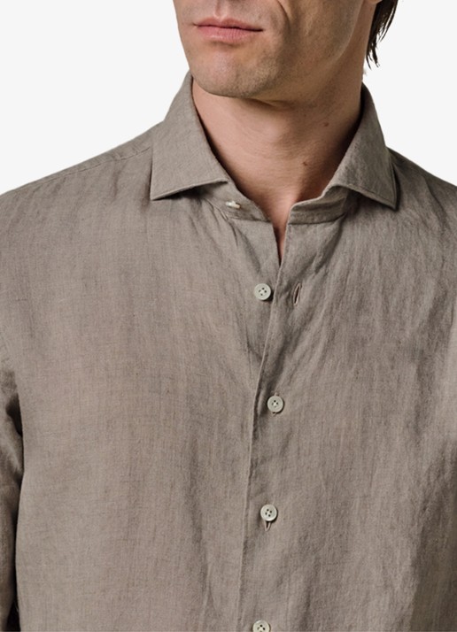 Profuomo Slim fit overhemd van linnen - detail 5 taupe